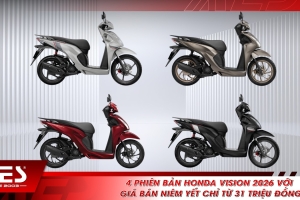 4 phiên bản Honda Vision 2026 với giá bán niêm yết chỉ từ 31 triệu đồng