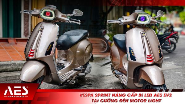 Vespa Sprint nâng cấp bi LED AES EV2 tại Cường Đèn Motor Light